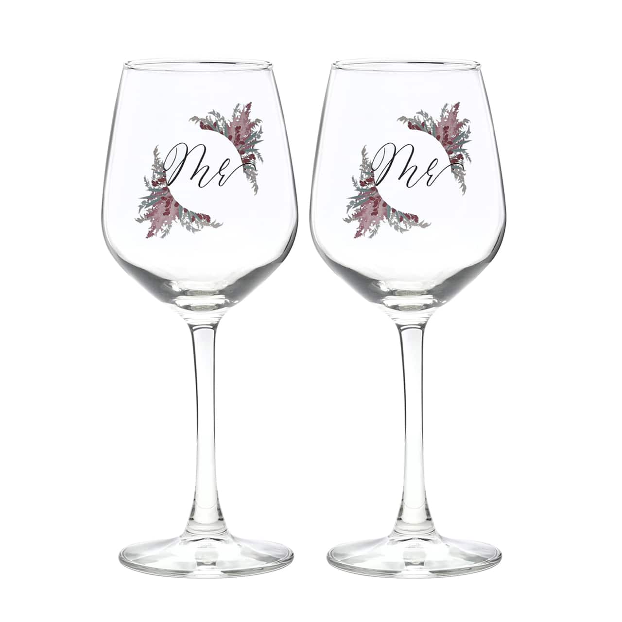 12oz. Mr. &#x26; Mr. Dried Floral Wine Glass Set